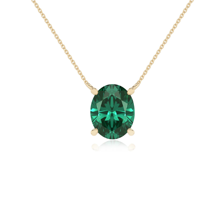 lab grown emerald oval solitaire necklaces in yellow gold 