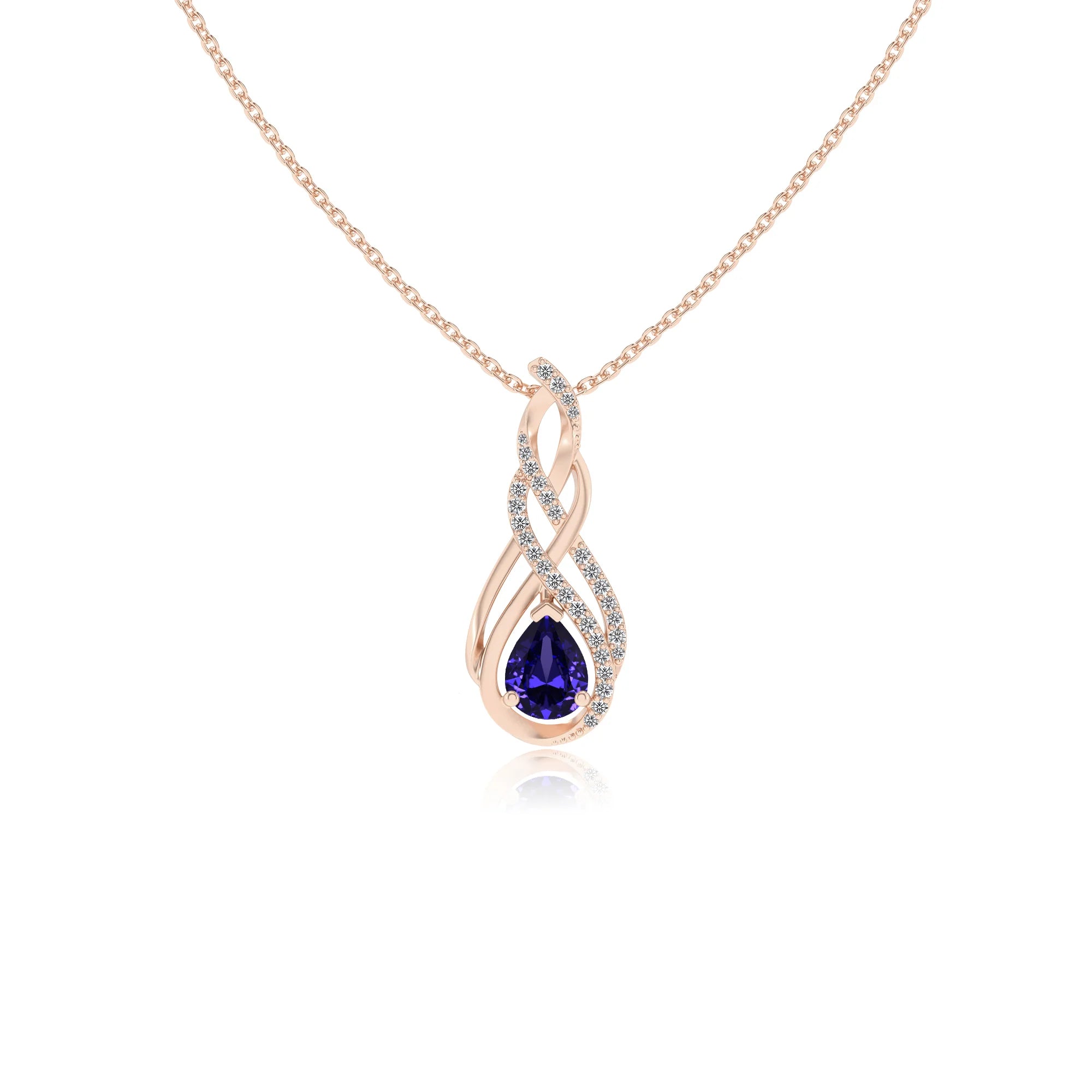 lab grown tanzanite pear solitaire necklaces in rose gold 