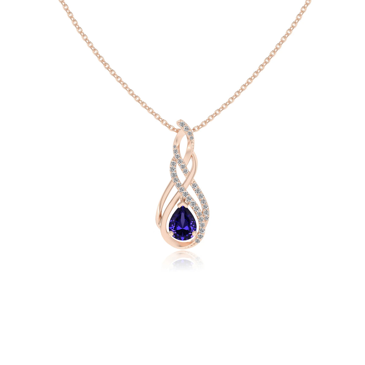 lab grown tanzanite pear solitaire necklaces in rose gold 