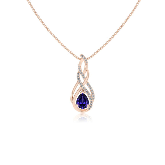 lab grown tanzanite pear solitaire necklaces in rose gold 