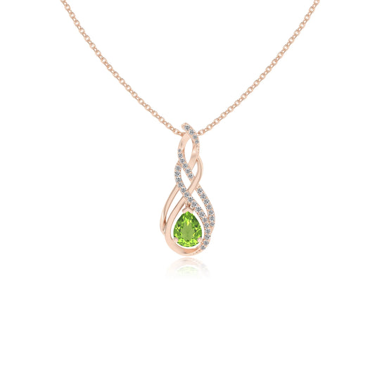 natural peridot pear solitaire necklaces in rose gold 
