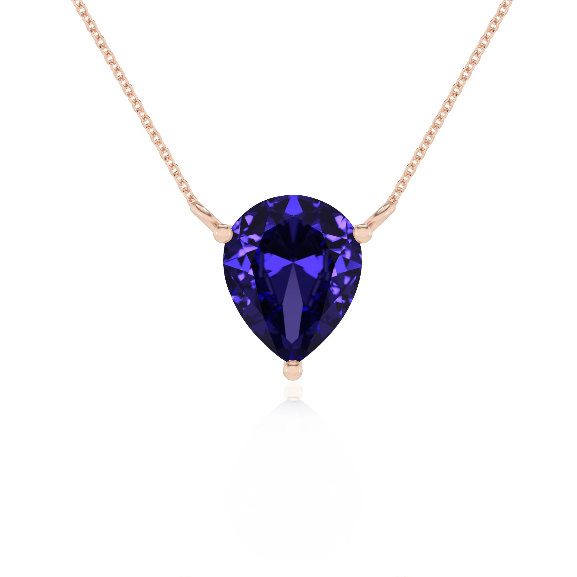 lab grown tanzanite pear solitaire necklaces in rose gold 