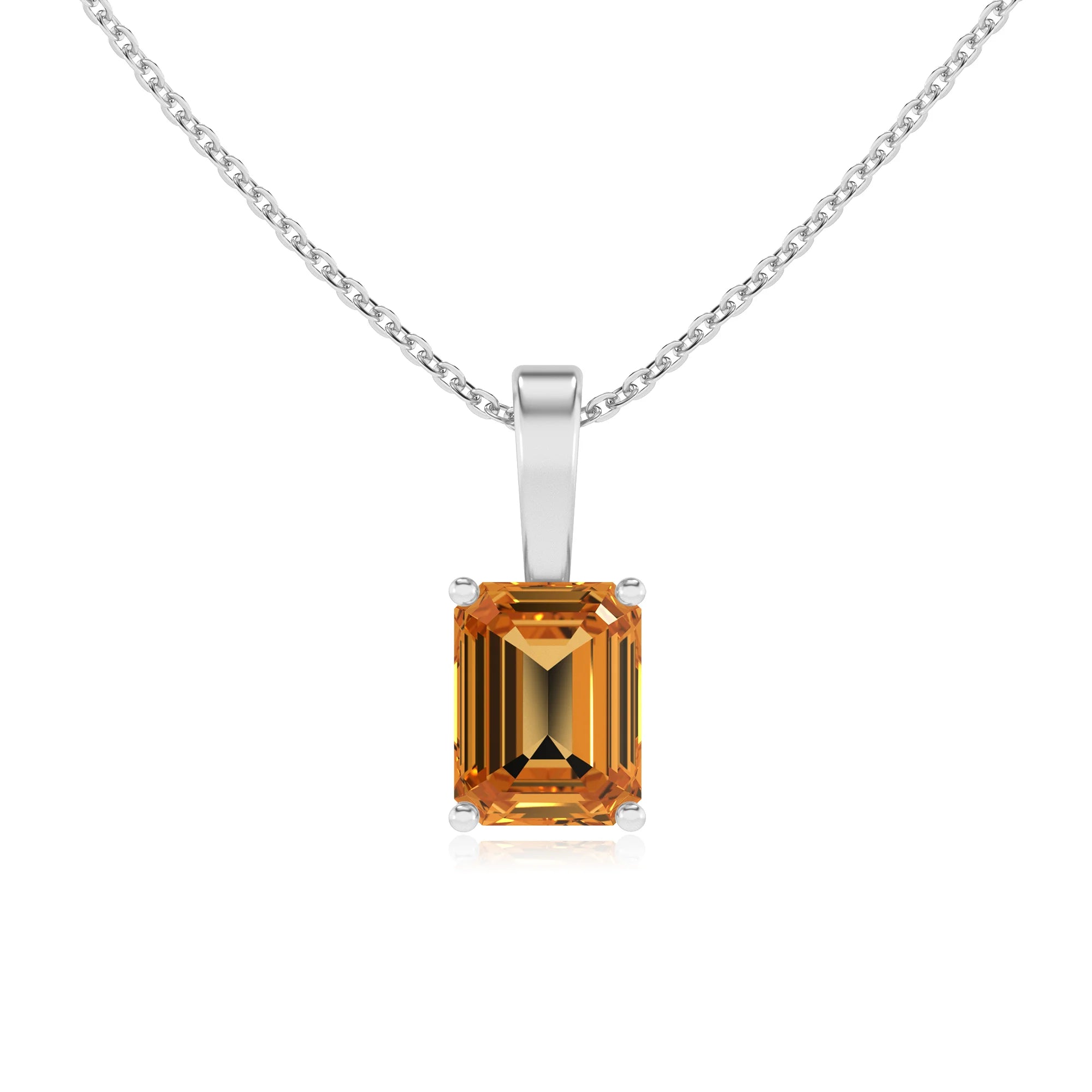 lab grown citrine emerald cut solitaire necklaces in sterling silver 
