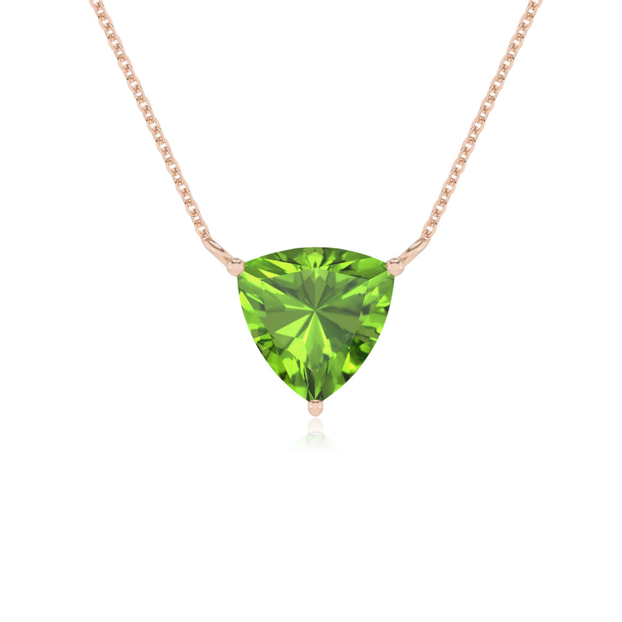 natural peridot trillion solitaire necklaces in rose gold 