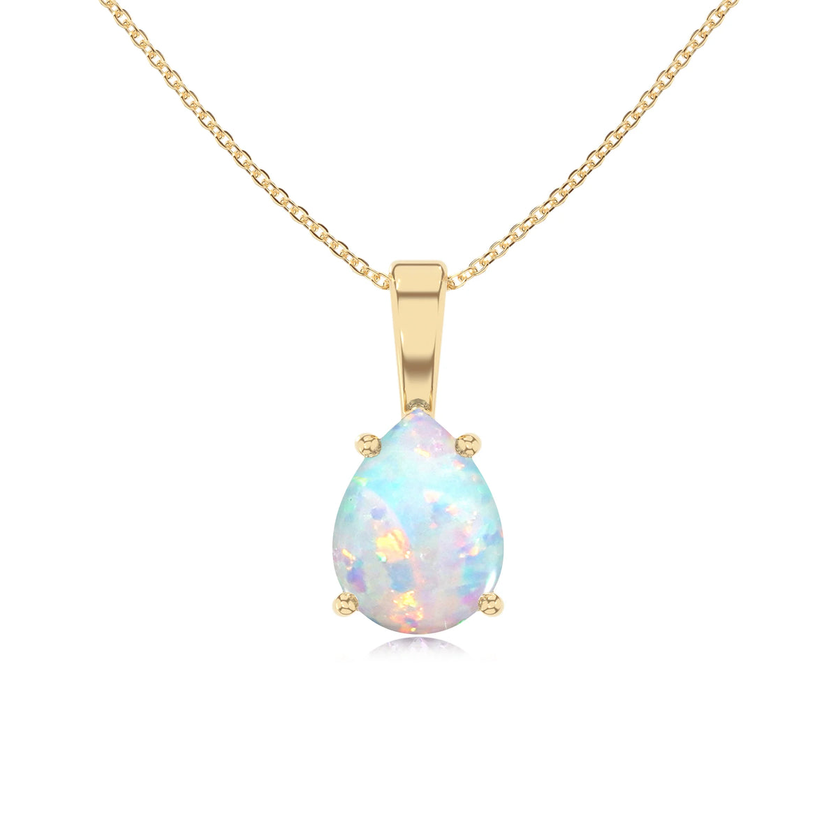 lab grown opal pear solitaire necklaces in yellow gold 