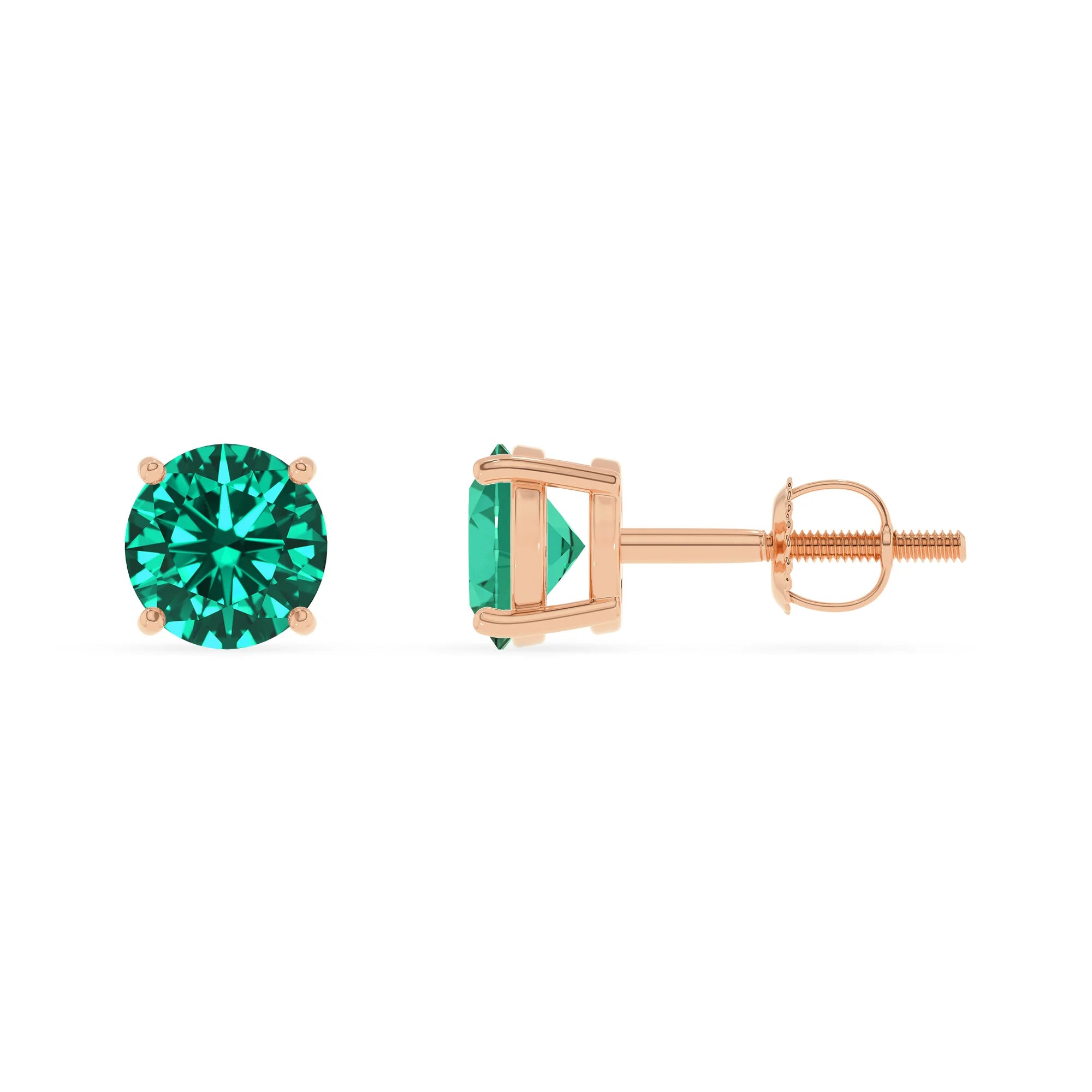lab grown emerald round stud earrings in rose gold 