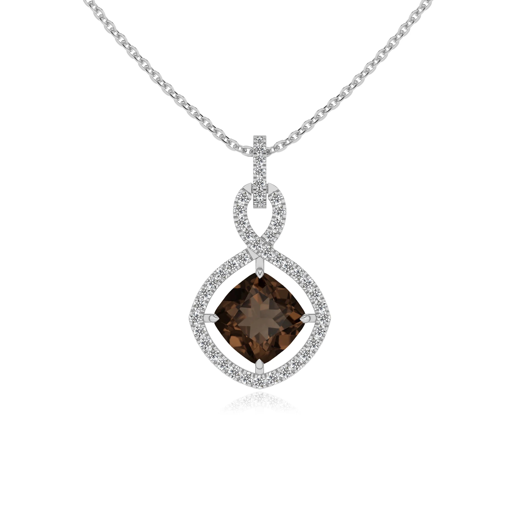 natural smoky-quartz cushion infinity necklaces in white gold 