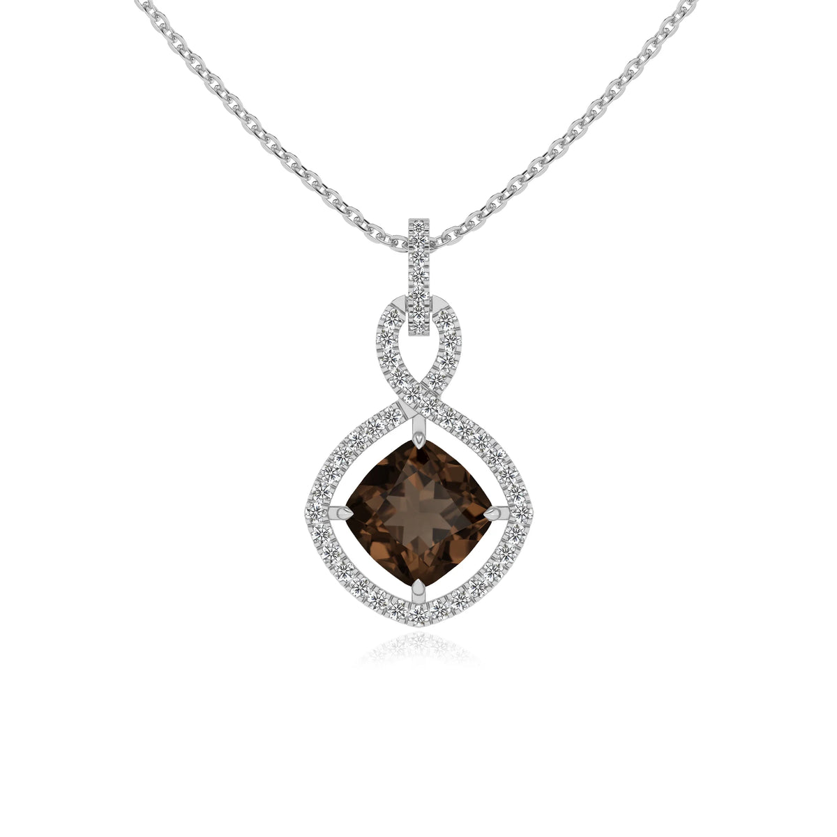natural smoky-quartz cushion infinity necklaces in white gold 