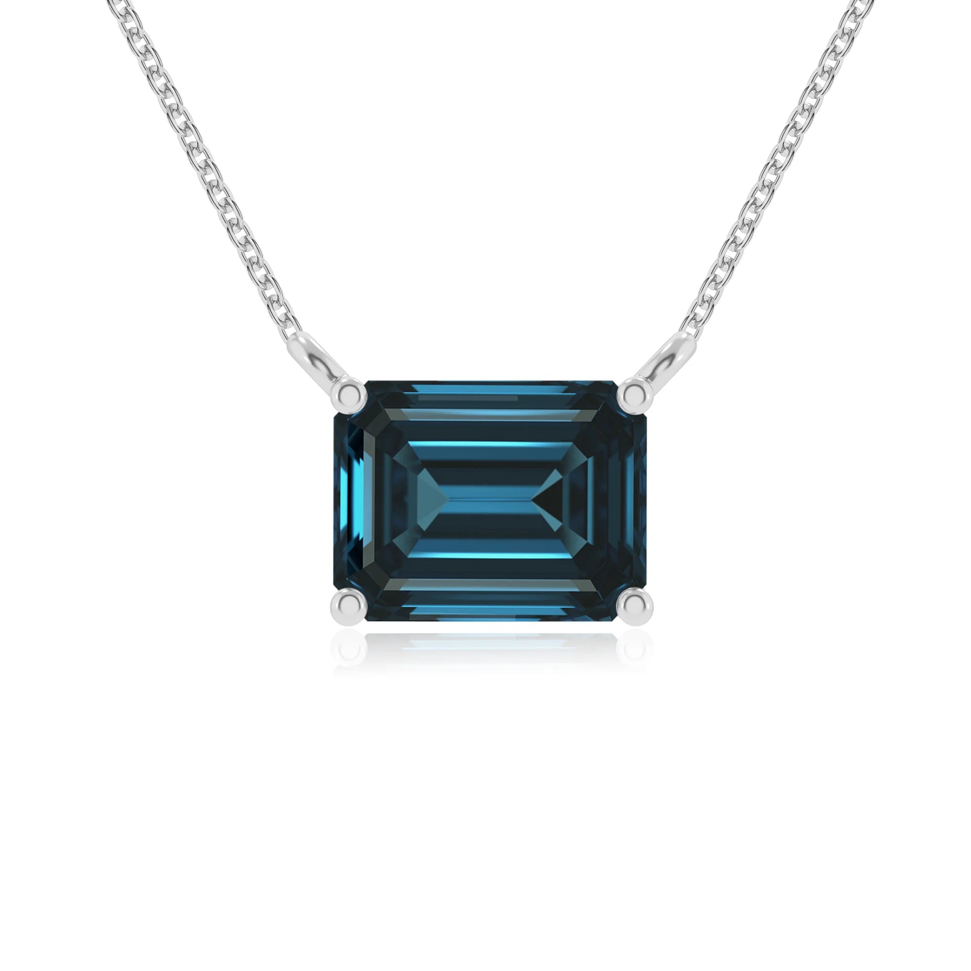 natural london-blue-topaz emerald cut solitaire necklaces in sterling silver 