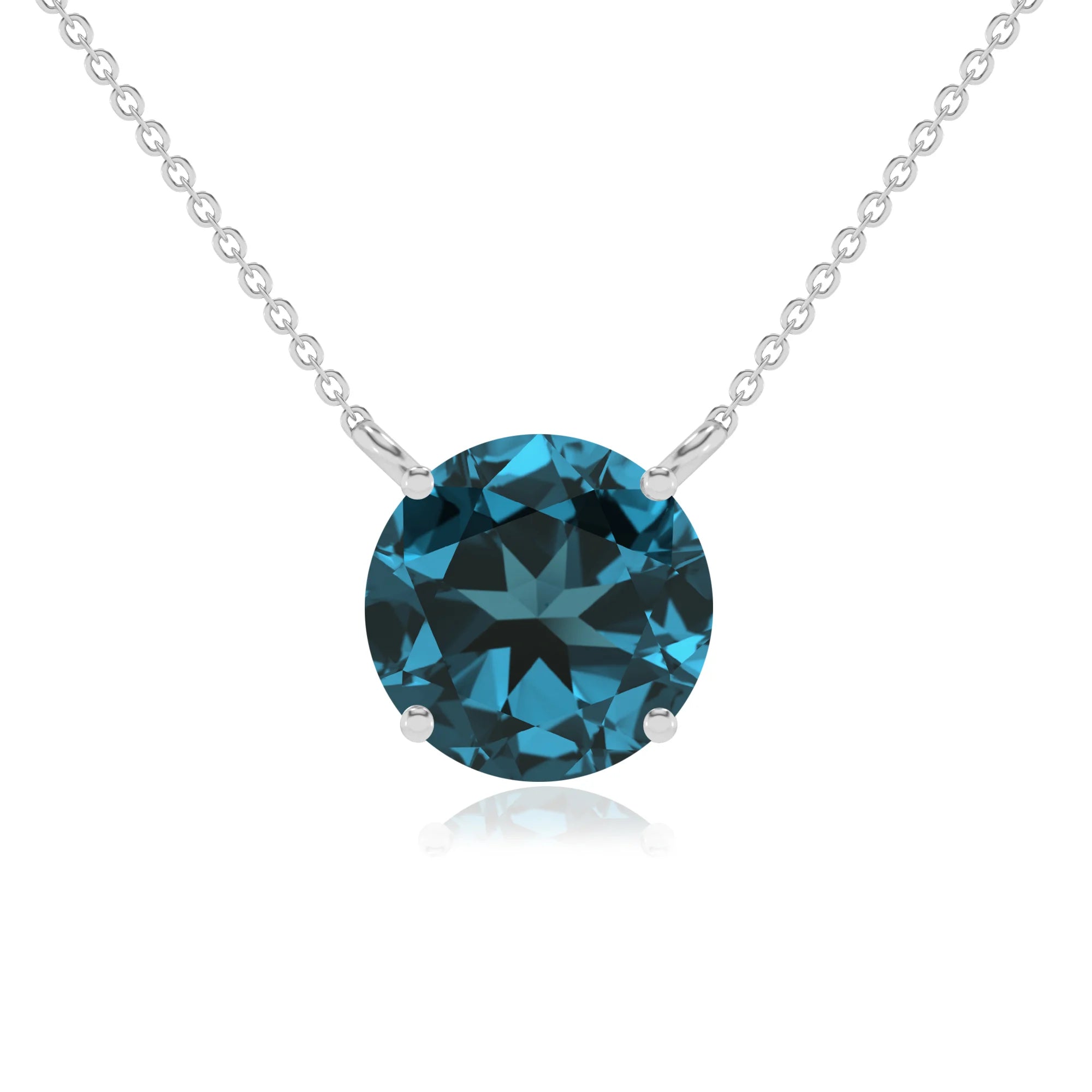 natural london-blue-topaz round solitaire necklaces in platinum 