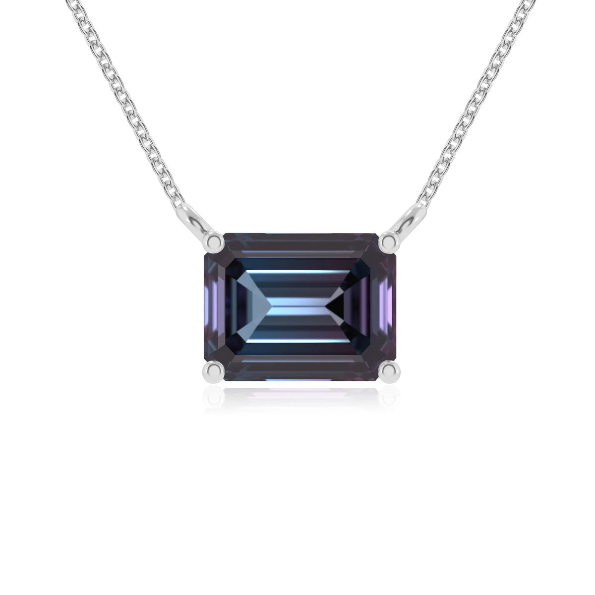 lab grown alexandrite emerald cut solitaire necklaces in sterling silver 