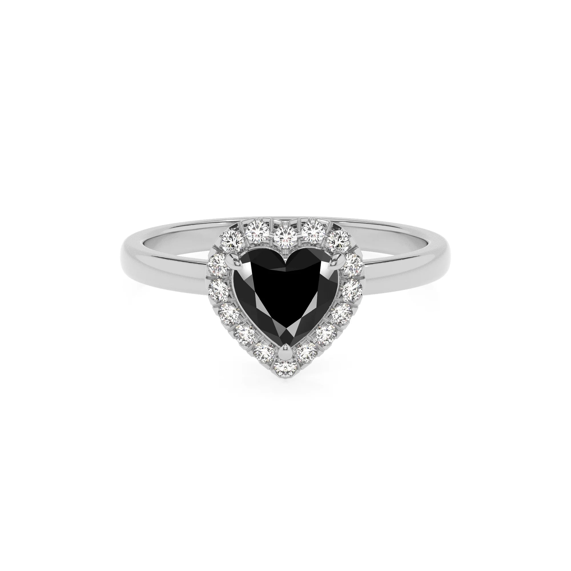 natural black-onyx heart solitaire rings in sterling silver 