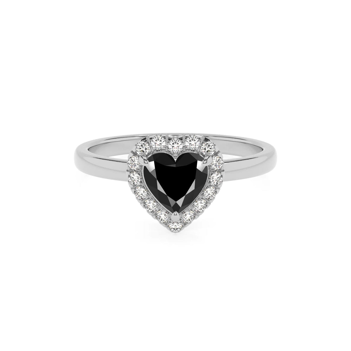 natural black-onyx heart solitaire rings in sterling silver 