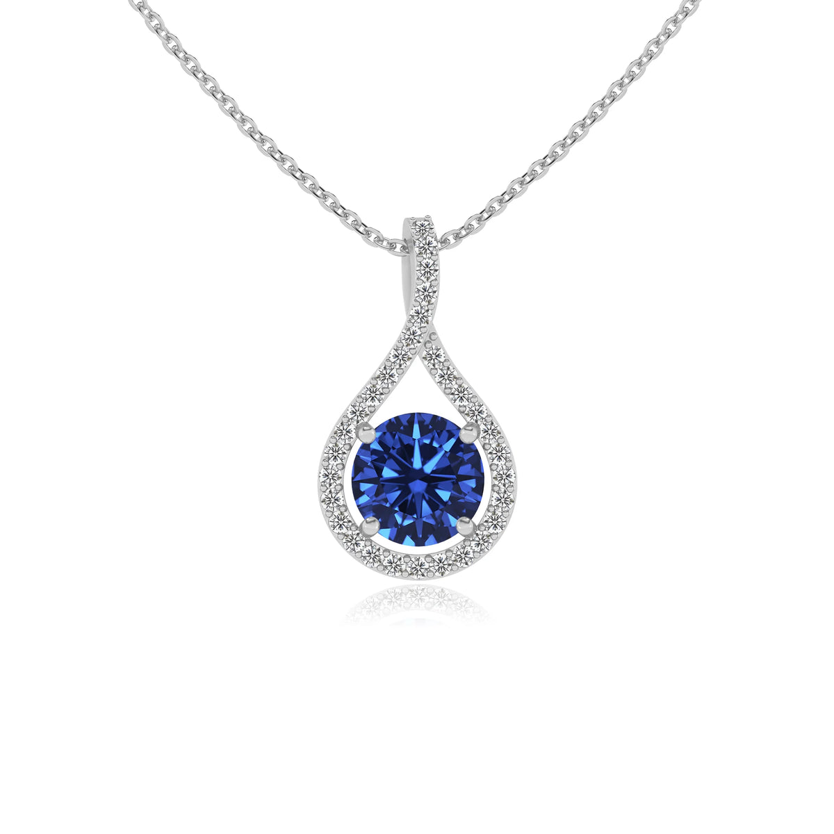 lab grown blue-sapphire round solitaire necklaces in sterling silver 