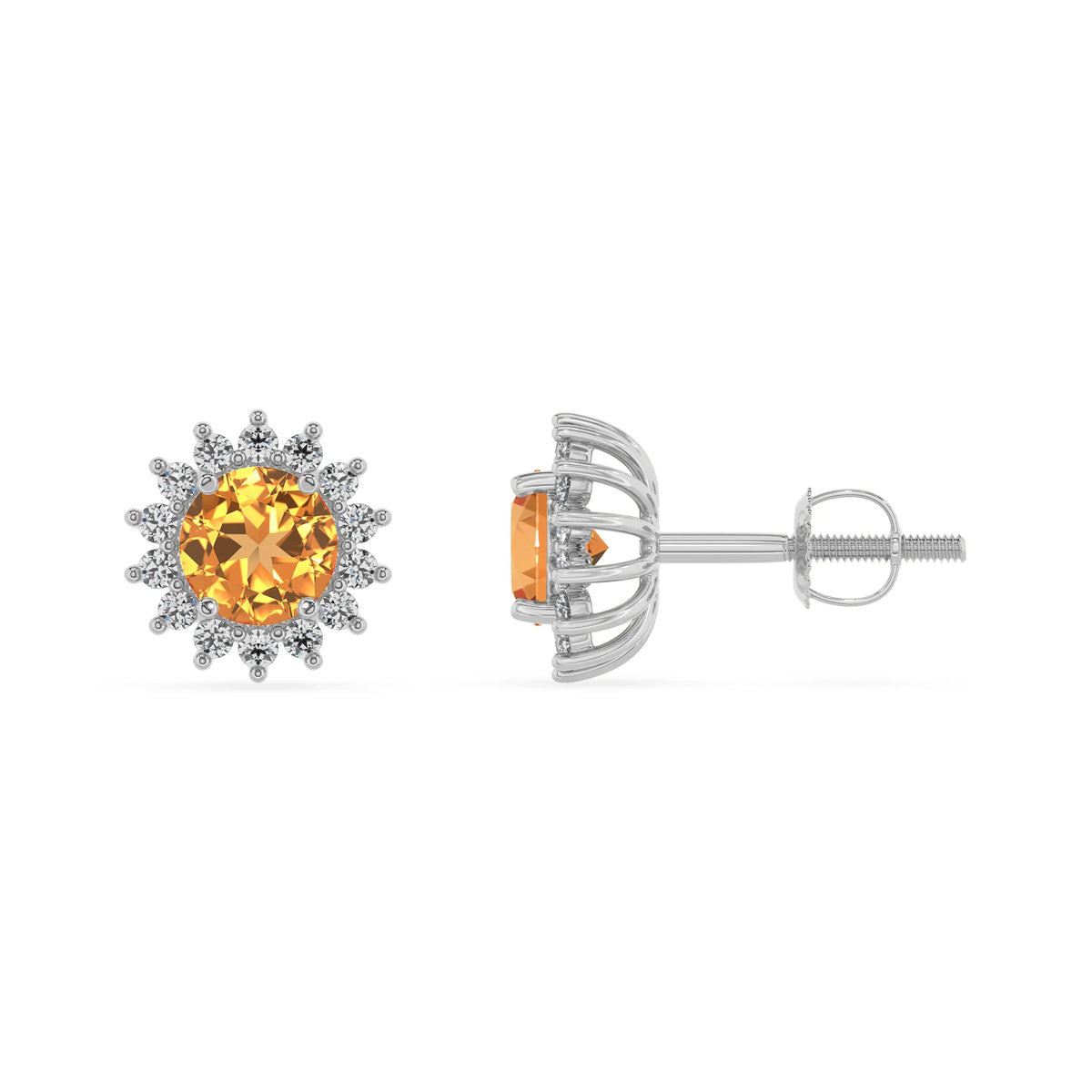 lab grown citrine round stud earrings in platinum 
