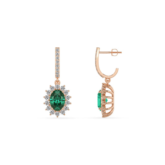 lab grown emerald oval drop earrings in rose gold 