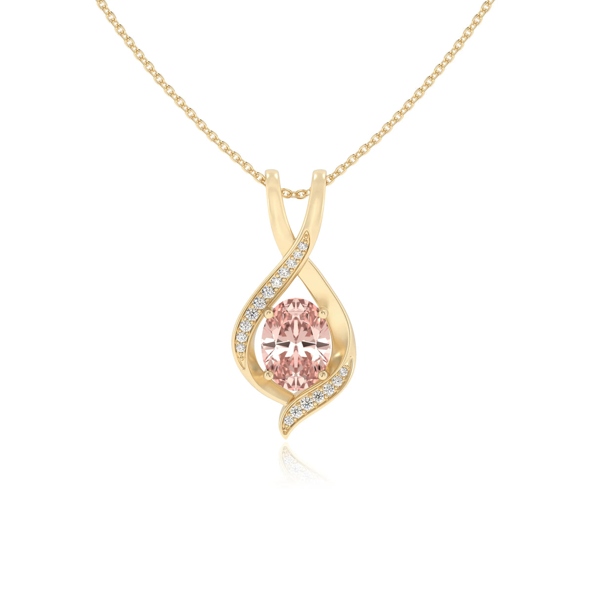 lab grown morganite oval solitaire necklaces in yellow gold 