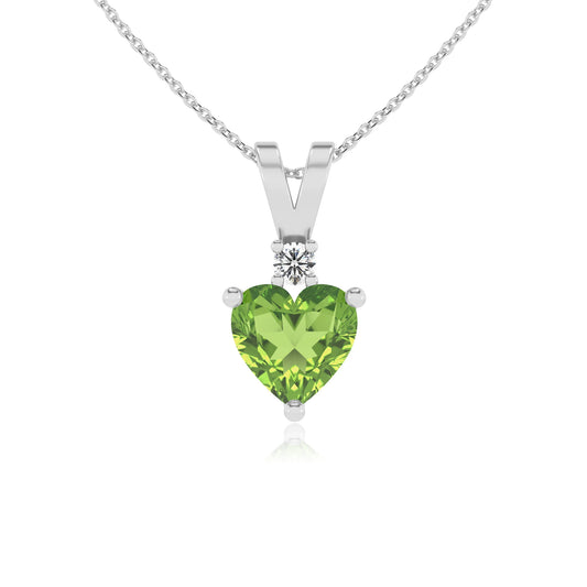 natural peridot heart solitaire v-bale necklaces in sterling silver 