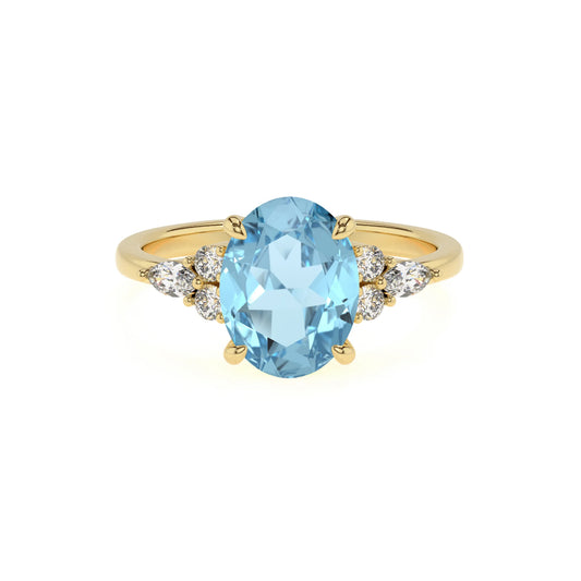 lab grown aquamarine oval solitaire rings in yellow gold 