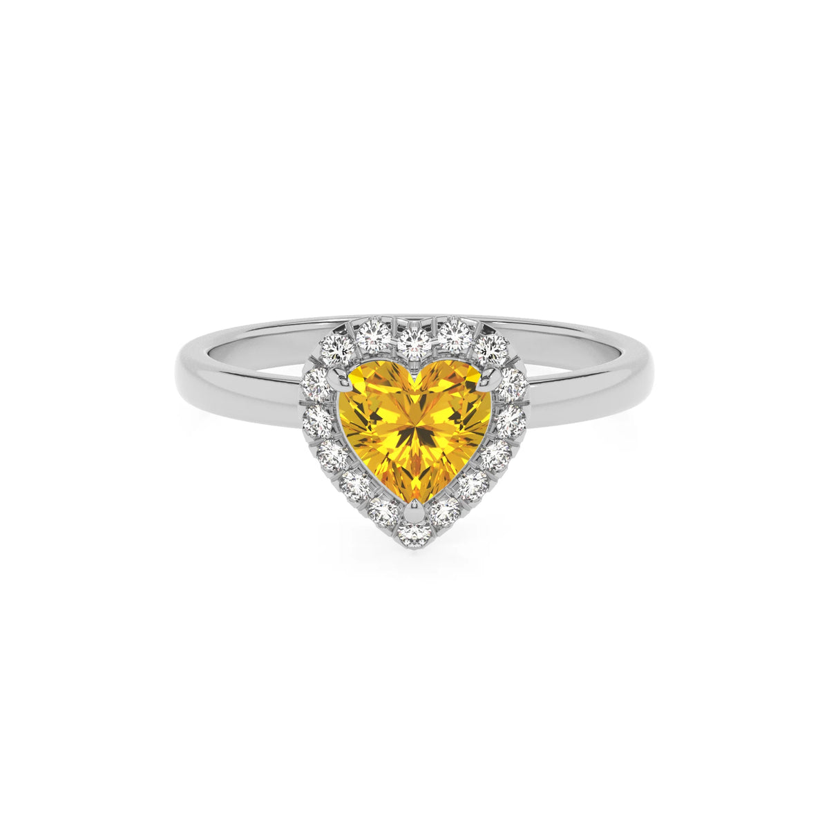 lab grown yellow-sapphire heart solitaire rings in platinum 