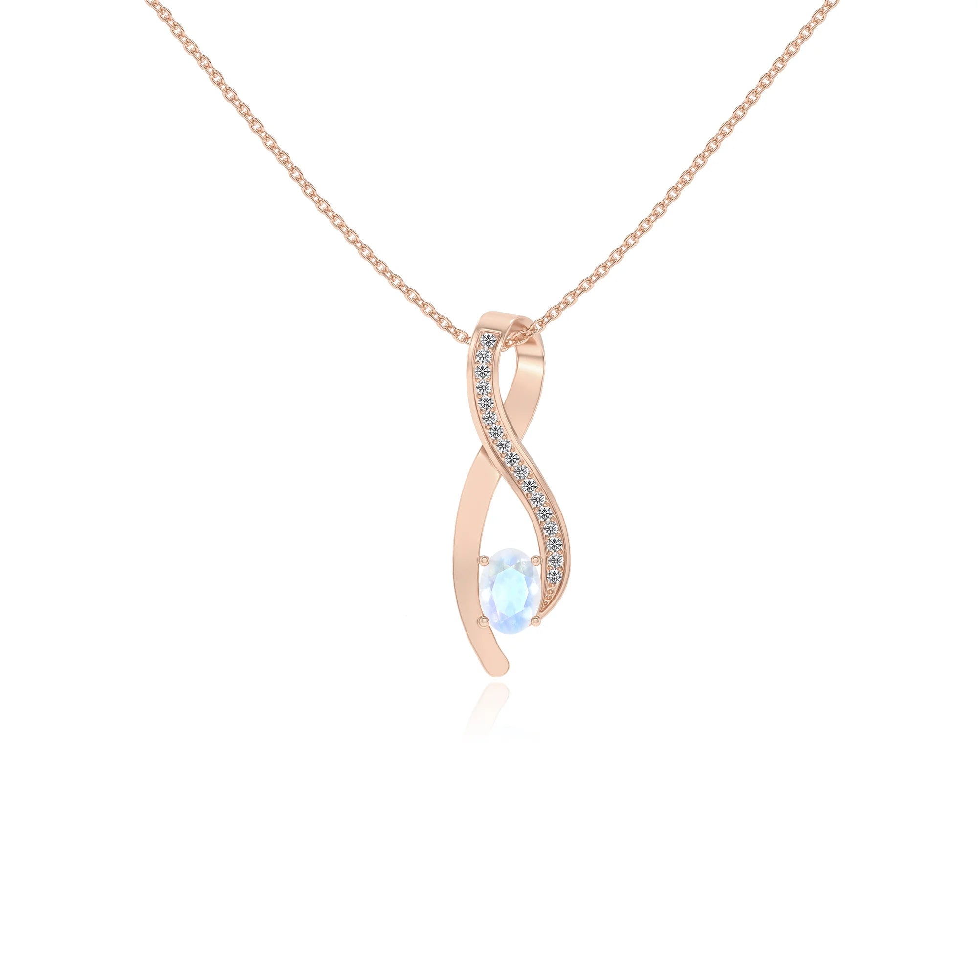 natural rainbow-moonstone oval solitaire necklaces in rose gold 