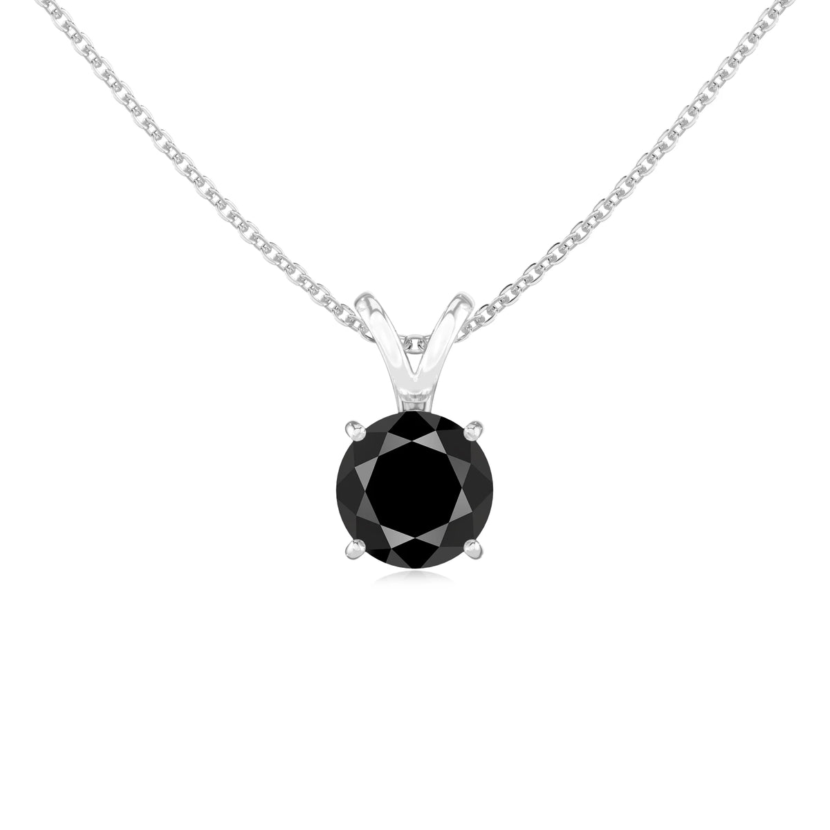 natural black-onyx round solitaire v-bale necklaces in sterling silver 