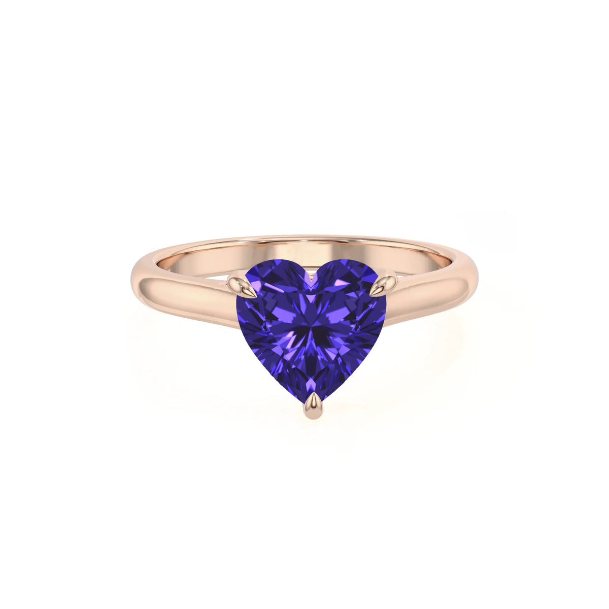 lab grown tanzanite heart solitaire rings in rose gold 