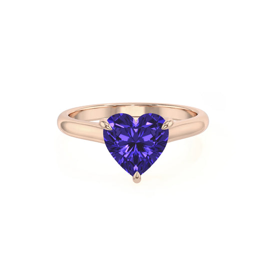 lab grown tanzanite heart solitaire rings in rose gold 
