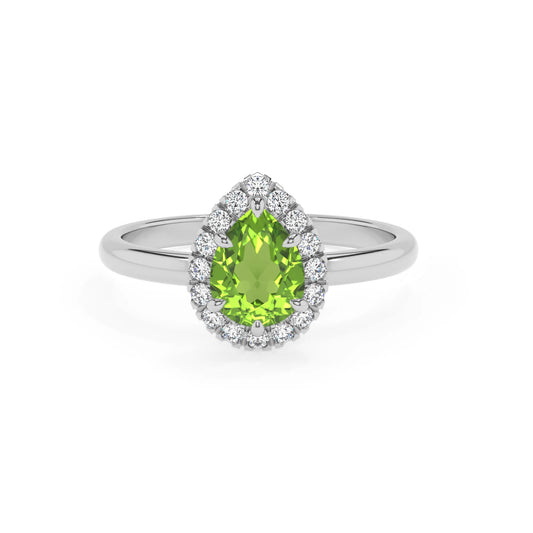 natural peridot pear solitaire rings in platinum 