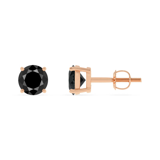 natural black onyx round stud earrings in rose gold 