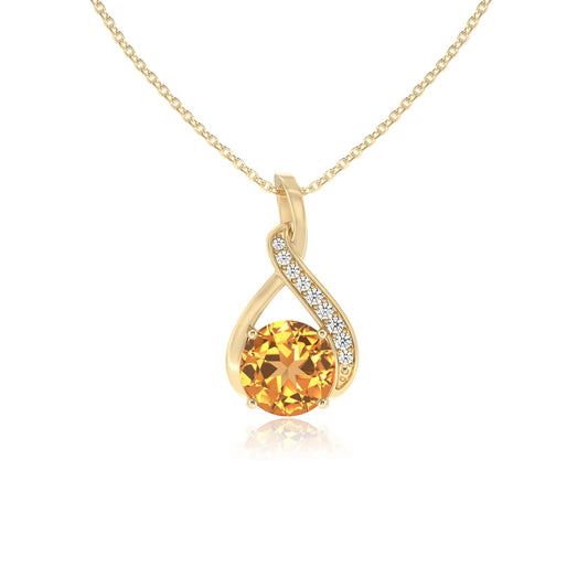 lab grown citrine round solitaire necklaces in yellow gold 