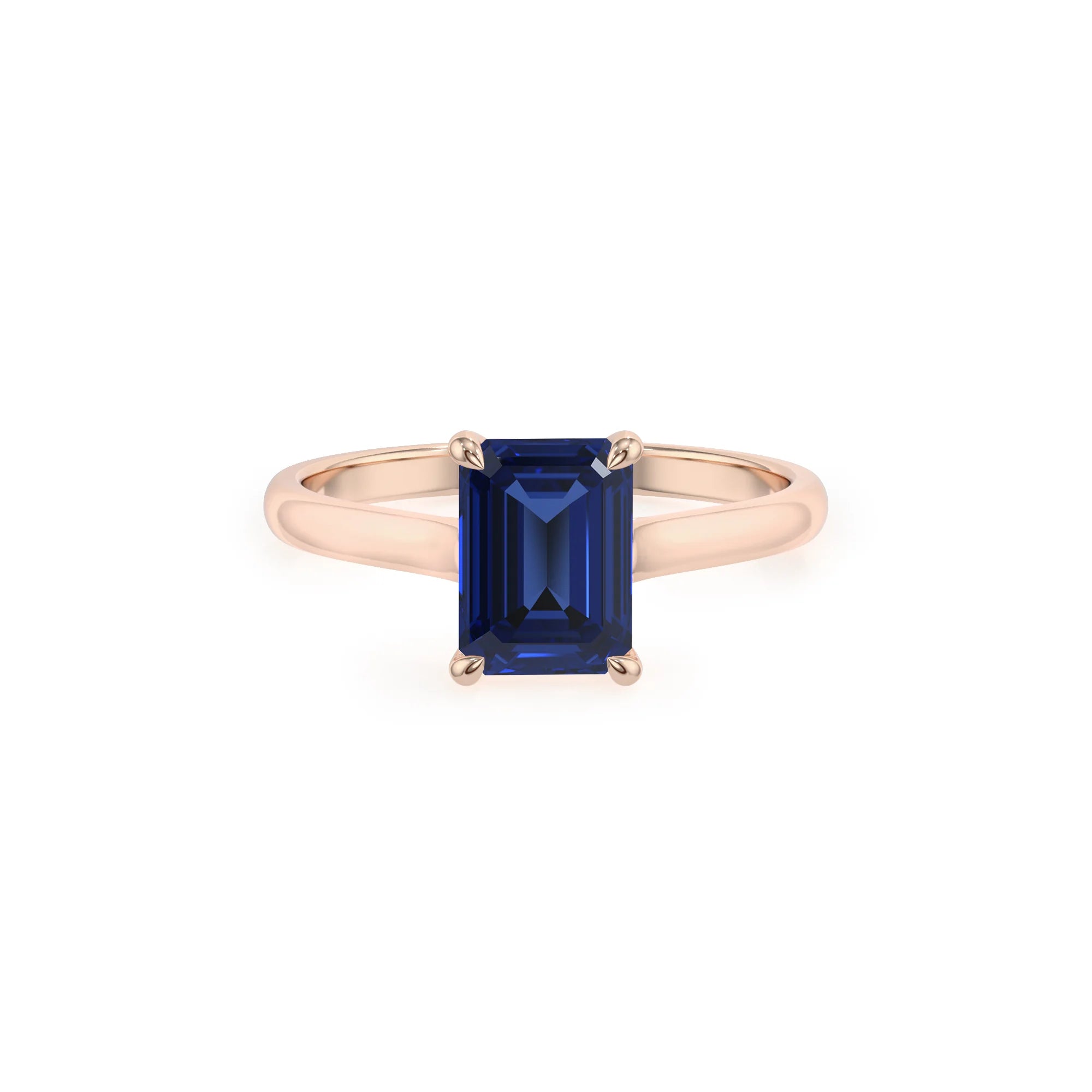 lab grown blue-sapphire emerald cut solitaire rings in rose gold 