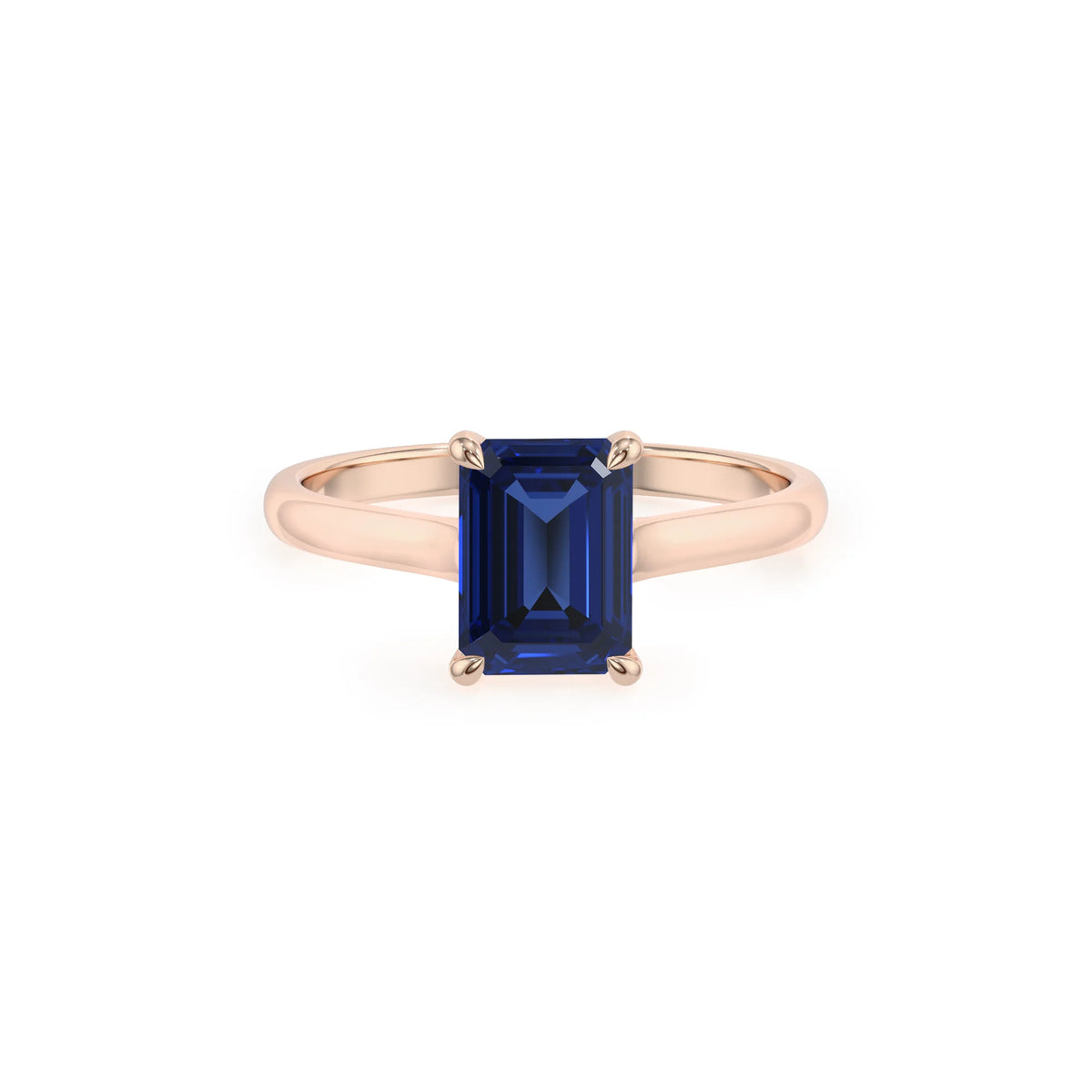 lab grown blue-sapphire emerald cut solitaire rings in rose gold 