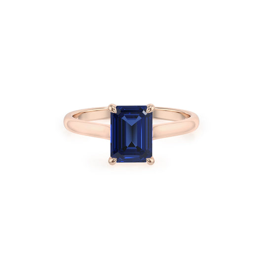 lab grown blue-sapphire emerald cut solitaire rings in rose gold 