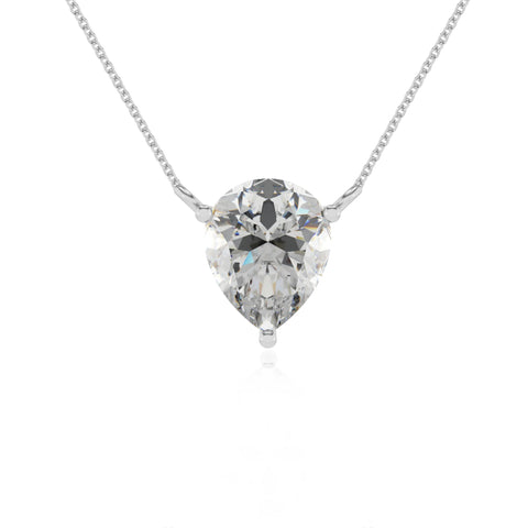 Lab Grown Moissanite Pear Solitaire Pendant Necklace with 18" Chain