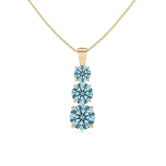 lab grown aquamarine round bar v-bale necklaces in yellow gold 
