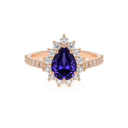 lab grown tanzanite pear solitaire rings in rose gold 