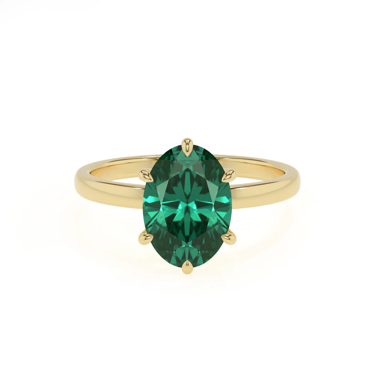 lab grown emerald oval solitaire rings in yellow gold 