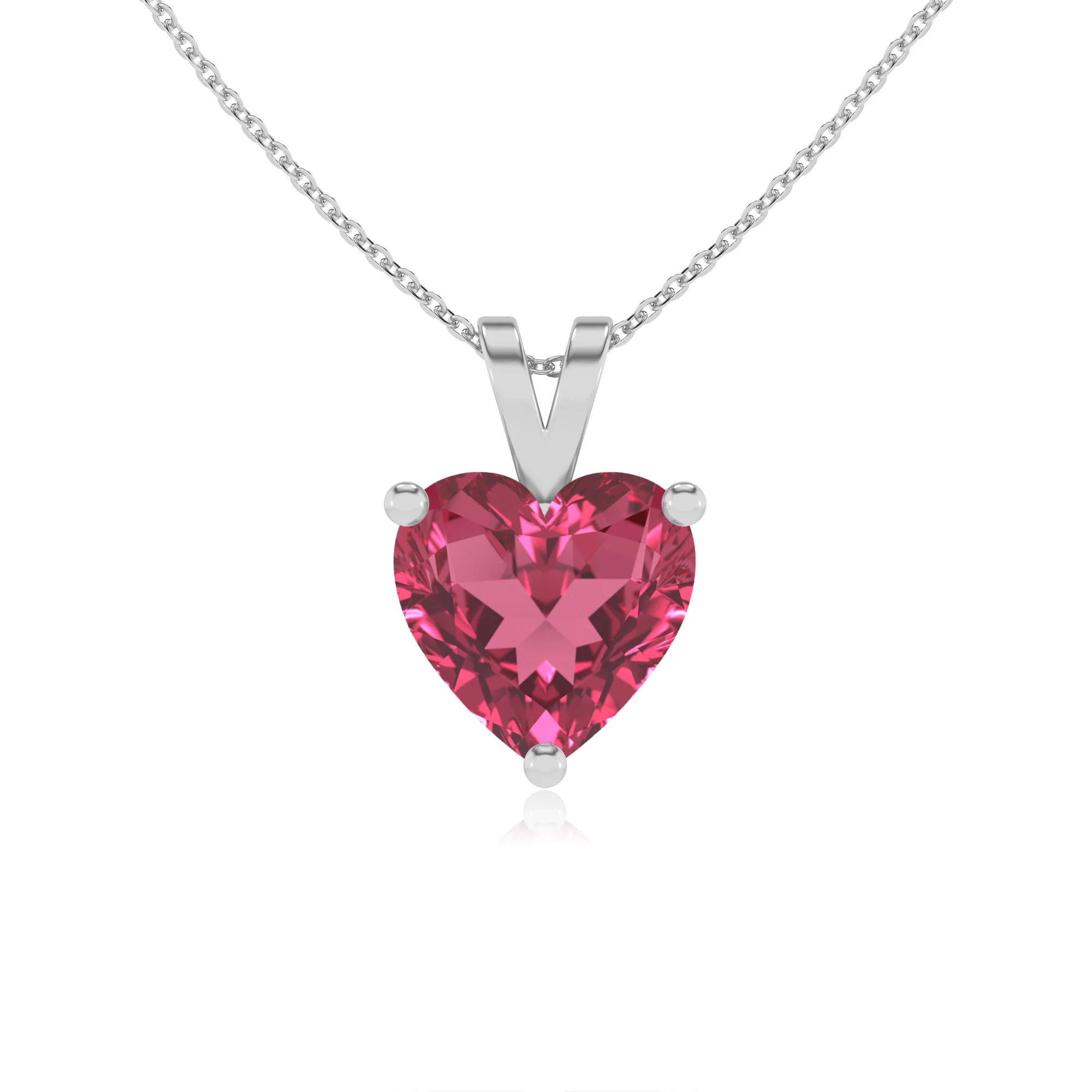 lab grown pink-tourmaline heart solitaire v-bale necklaces in platinum 