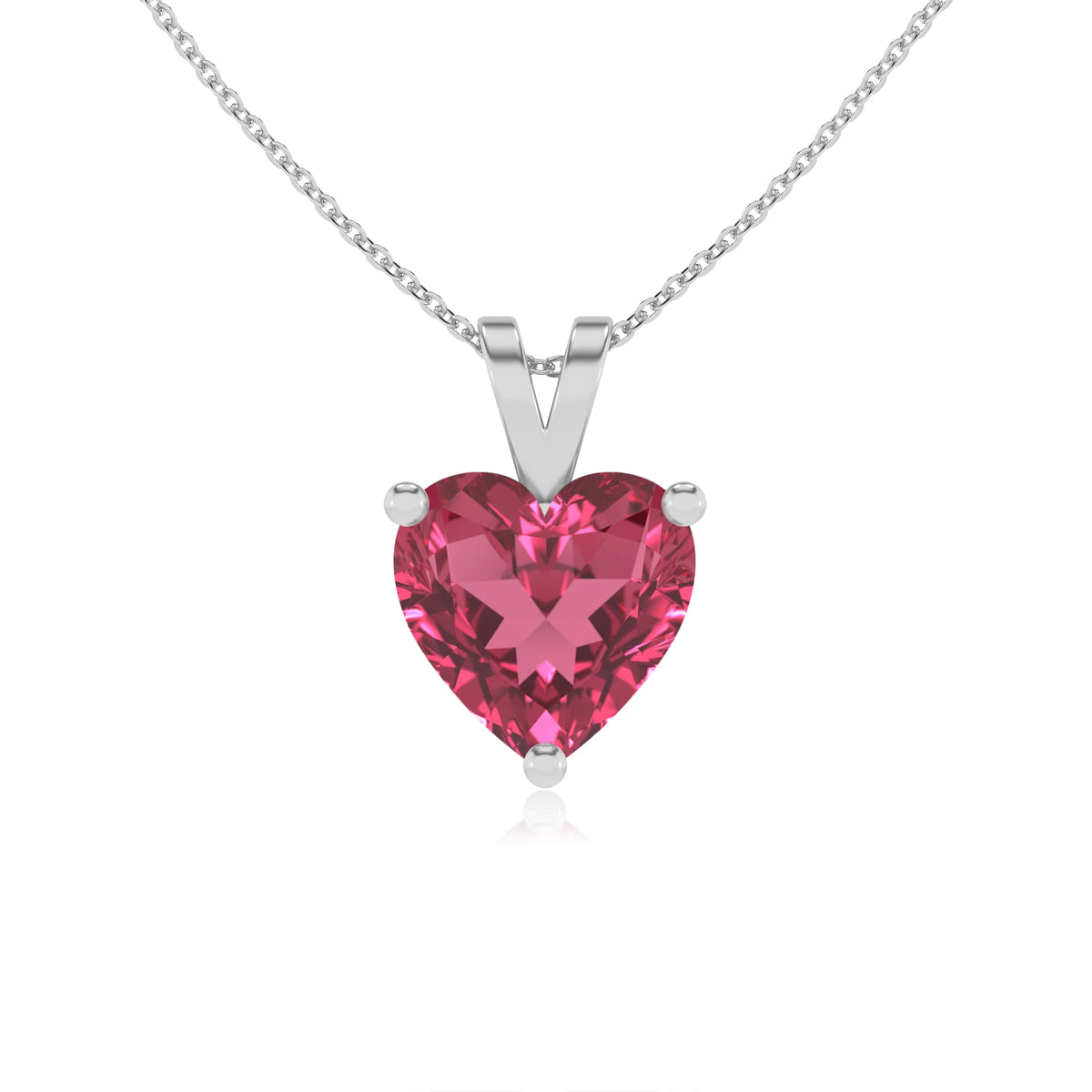 lab grown pink-tourmaline heart solitaire v-bale necklaces in platinum 