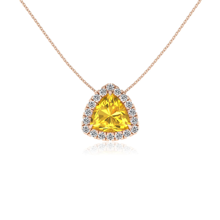 lab grown yellow sapphire trillion solitaire necklaces in rose gold 