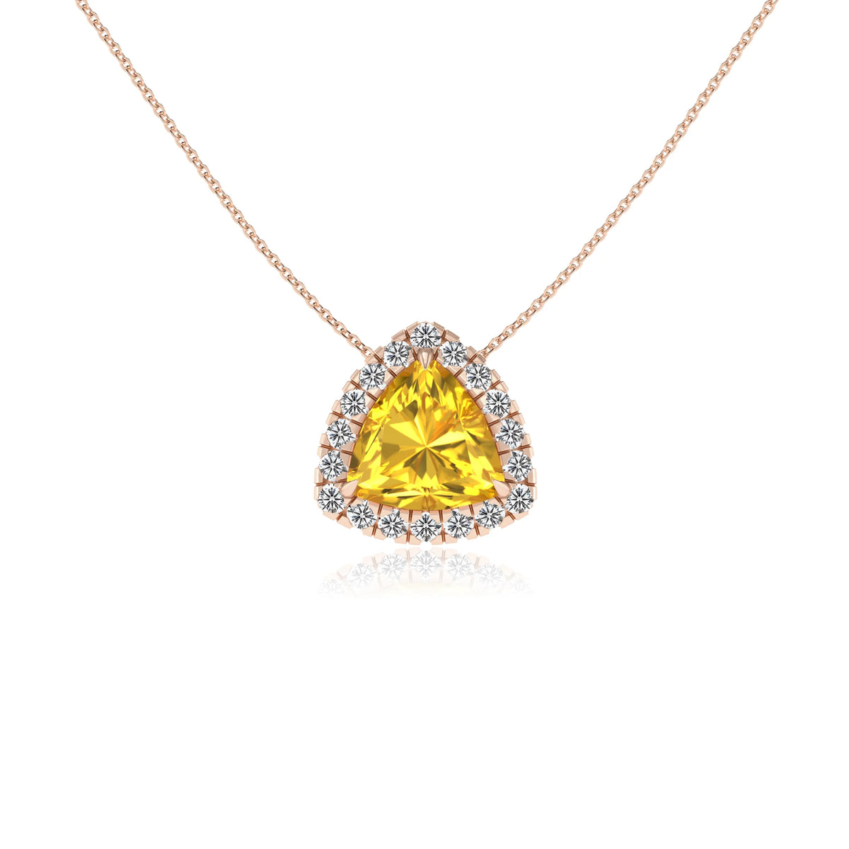 lab grown yellow sapphire trillion solitaire necklaces in rose gold 