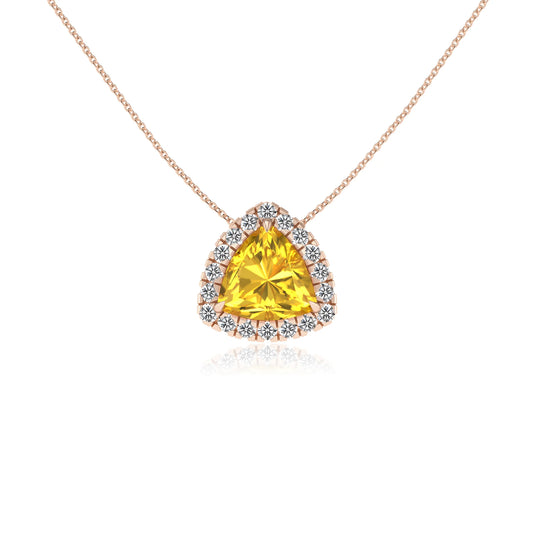 lab grown yellow sapphire trillion solitaire necklaces in rose gold 