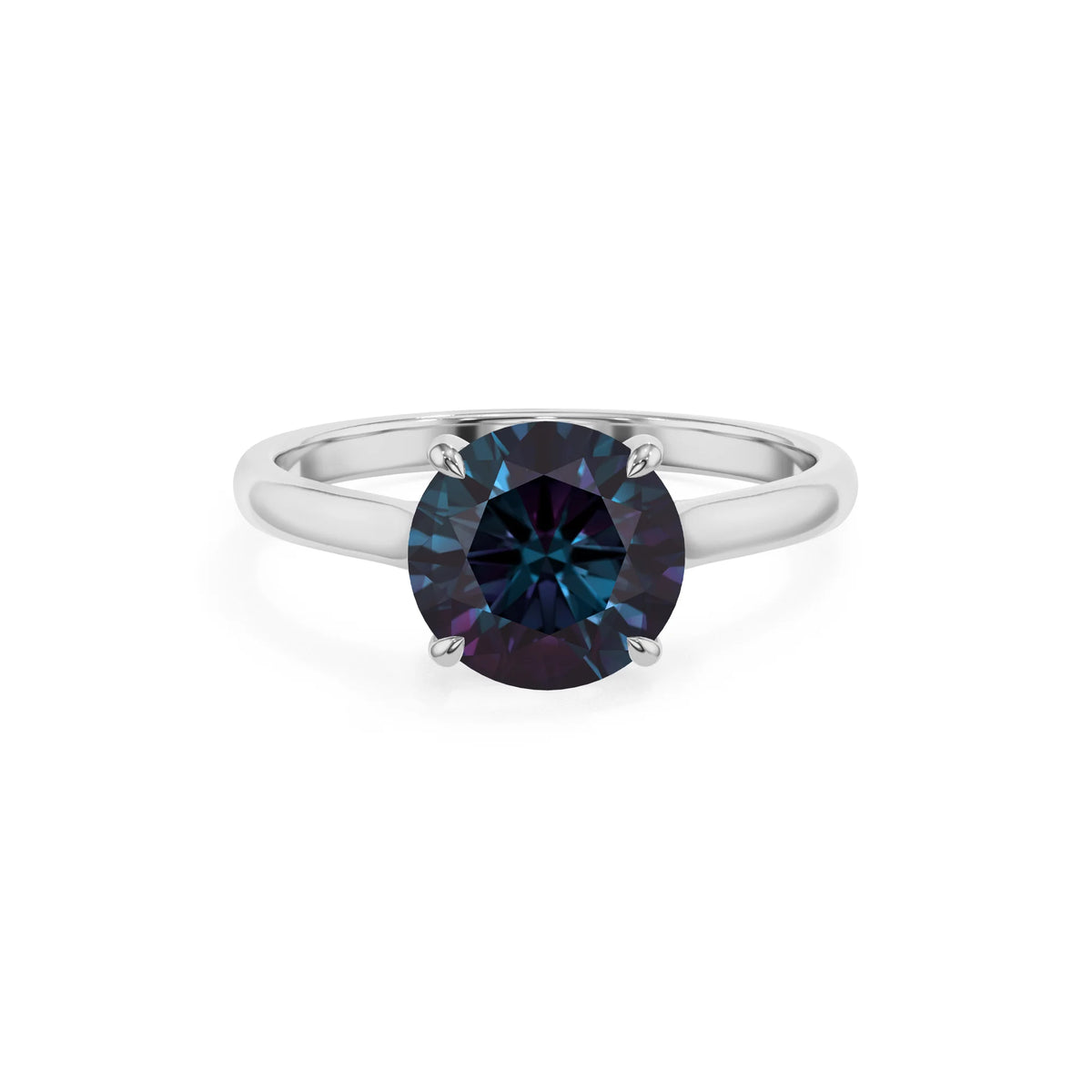 lab grown alexandrite round solitaire rings in sterling silver 