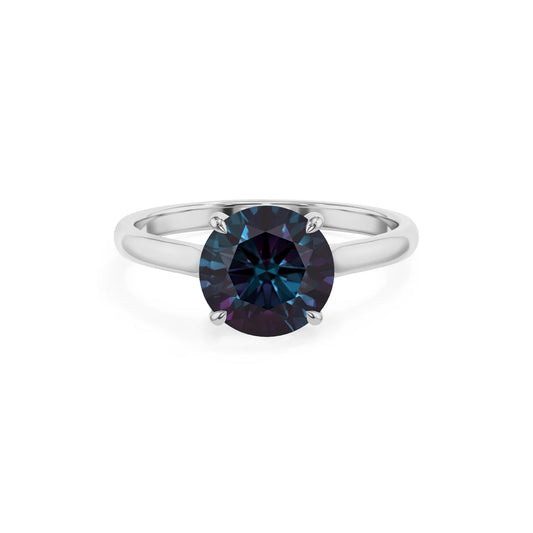 lab grown alexandrite round solitaire rings in sterling silver 