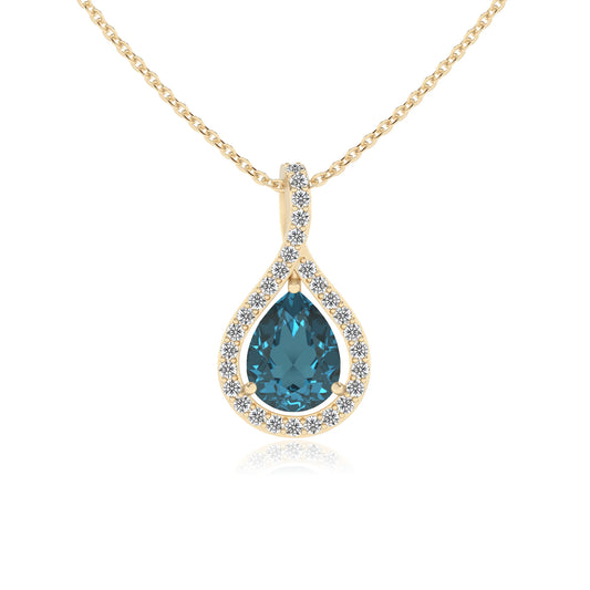 natural london-blue-topaz pear solitaire necklaces in yellow gold 