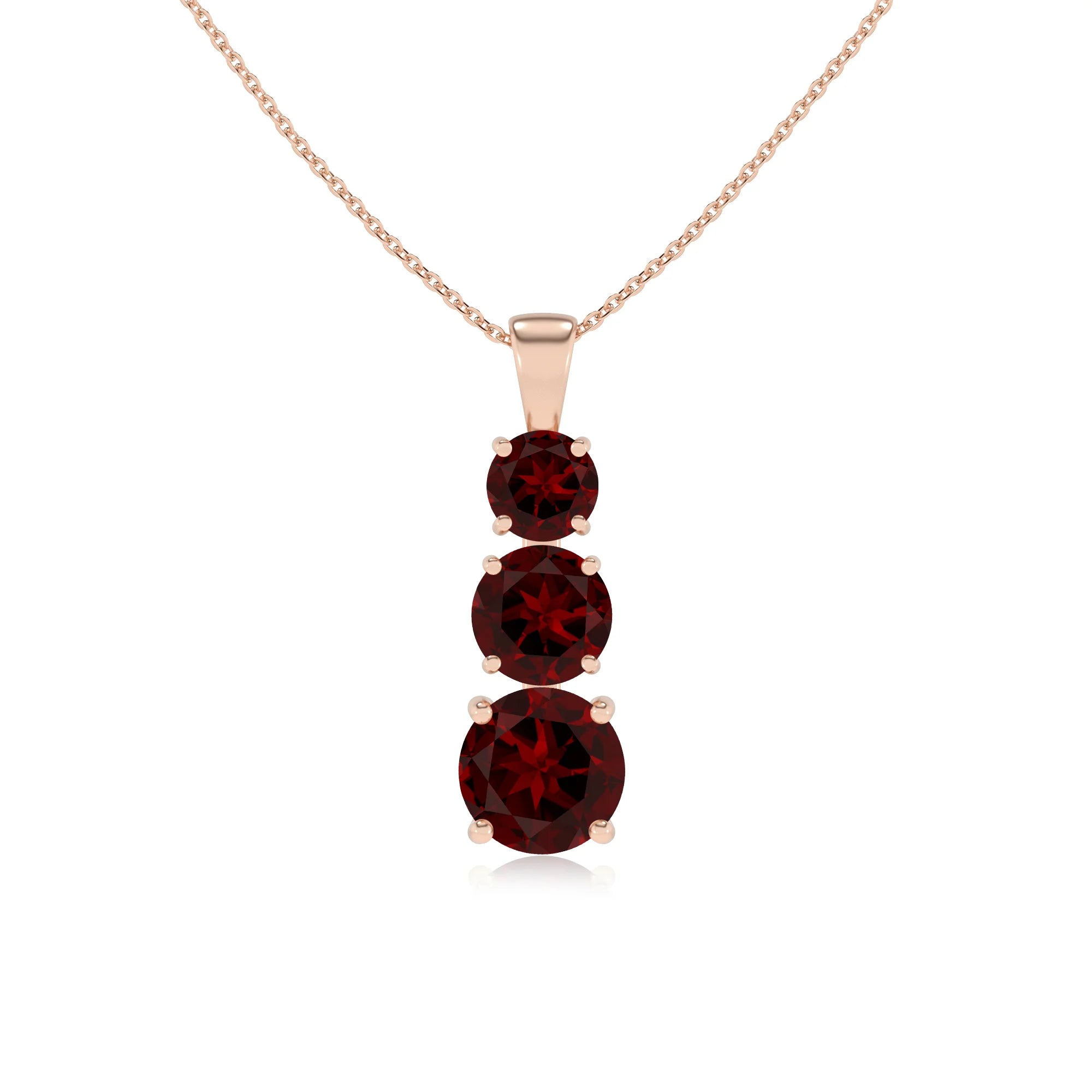 natural garnet round bar v-bale necklaces in rose gold 