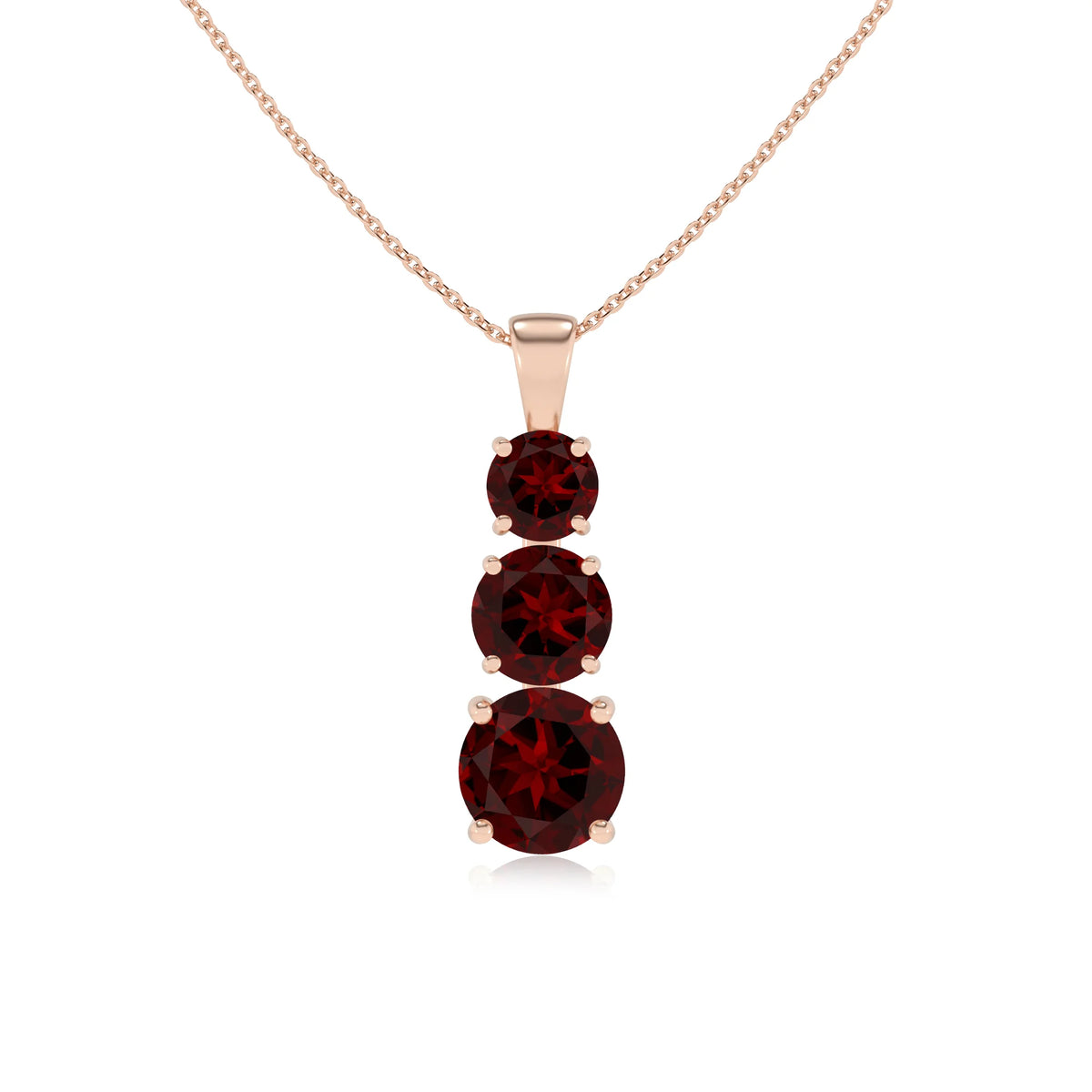 natural garnet round bar v-bale necklaces in rose gold 