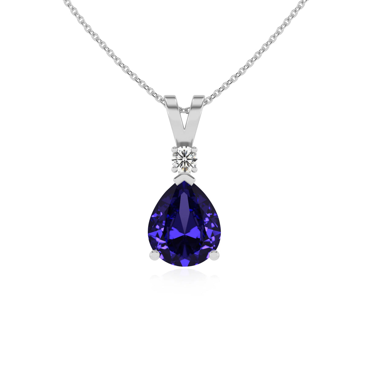 lab grown tanzanite pear solitaire v-bale necklaces in sterling silver 