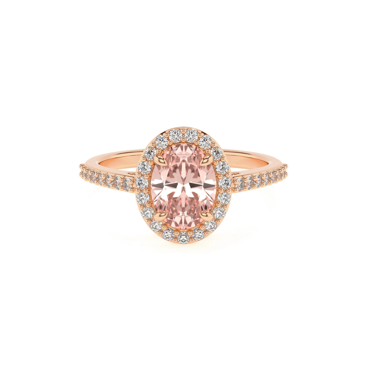 lab grown morganite oval solitaire rings in rose gold 